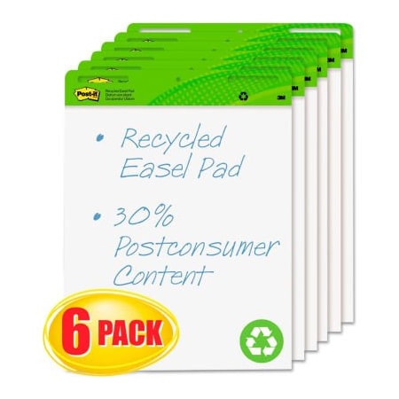 3M Post-it Easel Pads Self-Stick Recycled Easel Pads 559RPVAD6, 25" x 30", White, 30 Shts, 6/Pack 559RPVAD6
